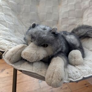 FOLKMANIS Puppets Gray and White Timber Wolf Dog Plush Toy Hand Puppet